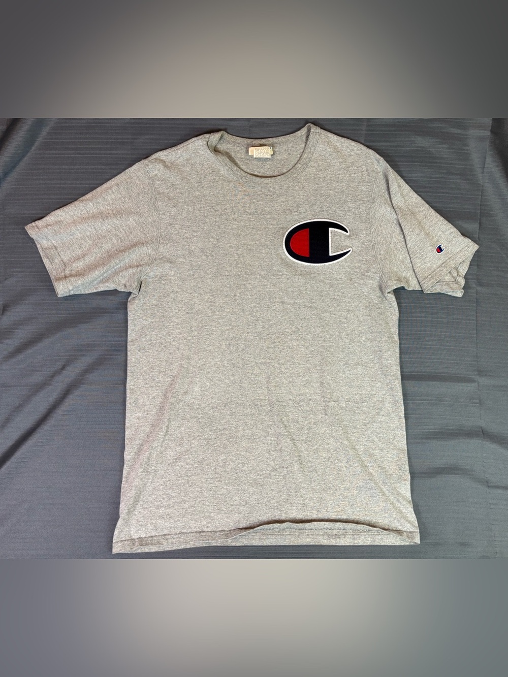 Champion Heritage Big C Logo T Shirt Gray Mens Large Embroidered Graphic Tee